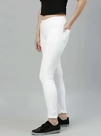 Alluring White  Lycra Solid Skinny Fit Jeggings For Women-thumb2