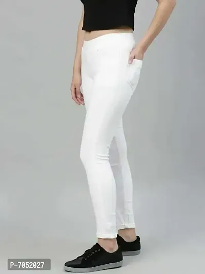 Alluring White  Lycra Solid Skinny Fit Jeggings For Women-thumb3