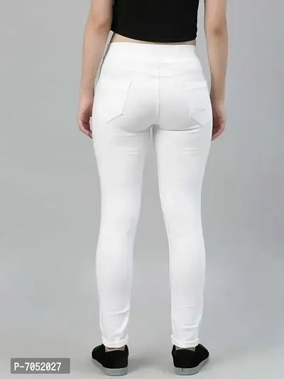 Alluring White  Lycra Solid Skinny Fit Jeggings For Women-thumb2