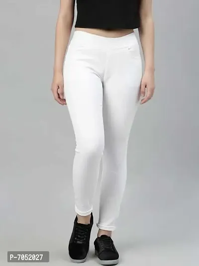 Alluring White  Lycra Solid Skinny Fit Jeggings For Women-thumb0