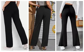 Elegant Black Polyester Solid Bell Bottom Trousers For Women Pack Of 3-thumb1