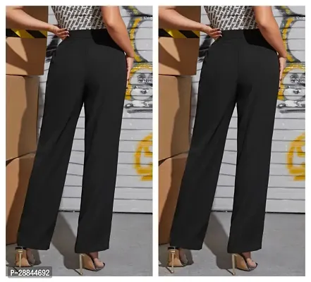 Elegant Black Polyester Solid Trousers For Women Pack Of 2-thumb2