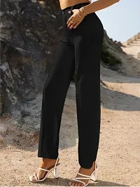 Elegant Black Polyester Solid Bell Bottom Trouser For Women-thumb2