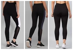 Elite Black Cotton Spandex Gym Tights For Women Pack Of 3-thumb1