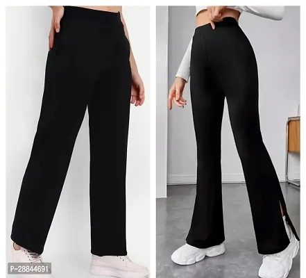 Elegant Black Polyester Solid Trousers For Women Pack Of 2-thumb0