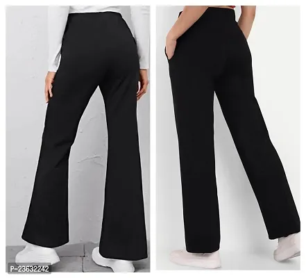 Elegant Black Polyester Solid Bell Bottom Trousers For Women Pack Of 2-thumb2