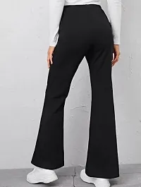 Elegant Black Polyester Solid Bell Bottom Trouser For Women-thumb1