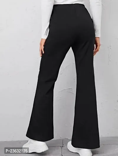 Elegant Black Polyester Solid Bell Bottom Trouser For Women-thumb2