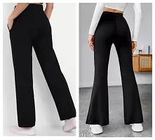 Elegant Black Polyester Solid Bell Bottom Trousers For Women Pack Of 2-thumb1