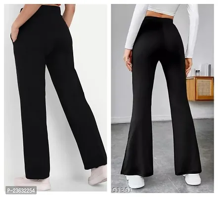 Elegant Black Polyester Solid Bell Bottom Trousers For Women Pack Of 2-thumb2