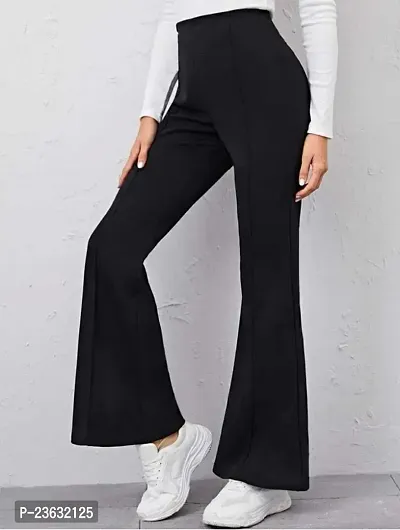 Elegant Black Polyester Solid Bell Bottom Trouser For Women-thumb0