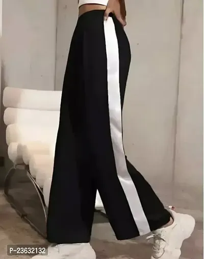 Elegant Black Polyester Solid Bell Bottom Trouser For Women