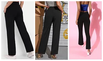 Elegant Black Polyester Solid Bell Bottom Trousers For Women Pack Of 3-thumb1