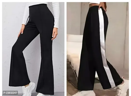 Elegant Black Polyester Solid Bell Bottom Trousers For Women Pack Of 2