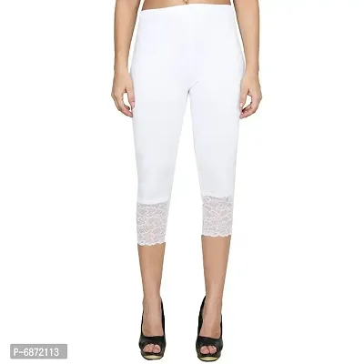 White Viscose Self Design Trousers   Capris For Women