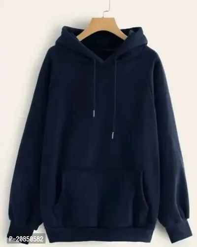 Stylish Navy Blue Fleece Solid Sweatshirt For Women-thumb0