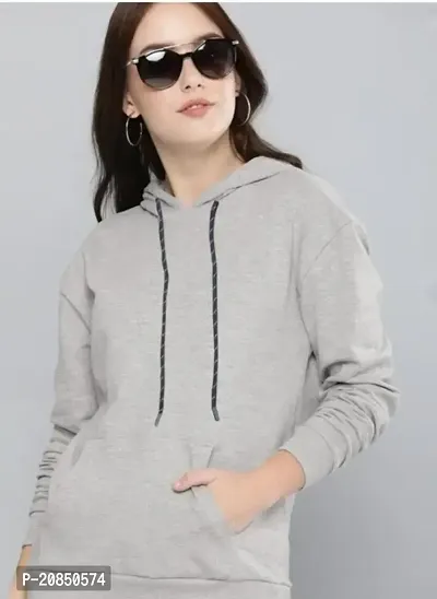 Stylish Grey Fleece Solid Sweatshirt For Women