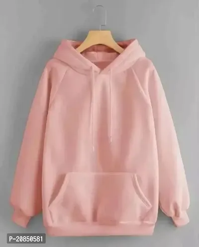 Stylish Peach Fleece Solid Sweatshirt For Women-thumb0
