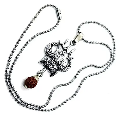 Silver Stainless Steel Pendant Mahadev Mahakal Bholenath Lord Shiva Trishul  Locket Pendant for Men and Women