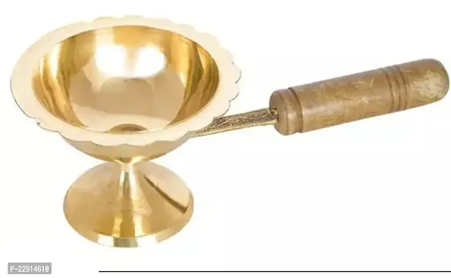 Brass Dhoop Dani and Incense Holder With Wooden Handle (Size No. 3))