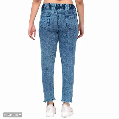 Stylish Blue Denim Joggers For Women-thumb2