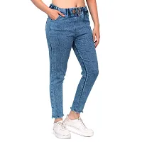 Stylish Blue Denim Joggers For Women-thumb2