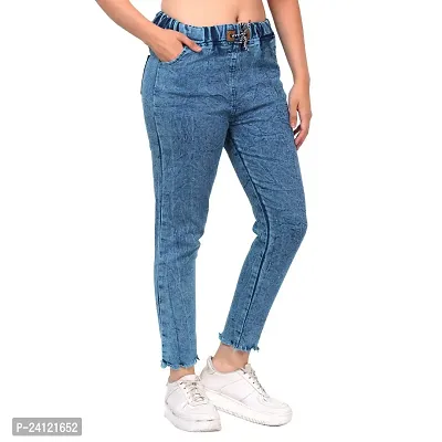 Stylish Blue Denim Joggers For Women-thumb3