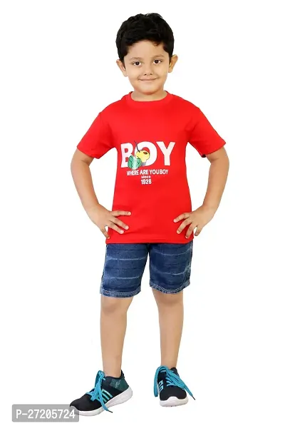 Boys Where are You Boy Printed Cotton T-Shirt with Denim Half Pant Set-thumb0