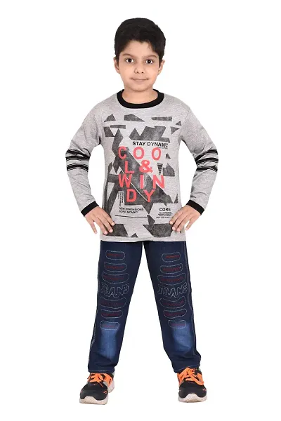 Stylish Denim Full Shirt with Full Pant Set For Boys