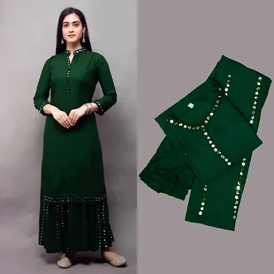 Stunning Green Rayon Self Design Kurta with Sharara Set For Women