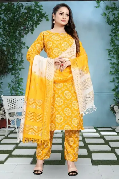 Trendy Women Rayon Kurta, Pant with dupatta