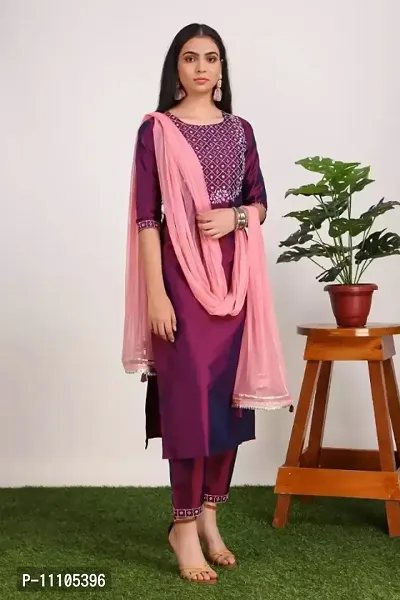 Fancy Silk Blend Kurta Set For Women-thumb0