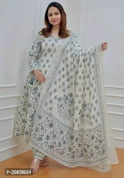 Stylish Cotton Printed Kurta Bottom and Dupatta Set For Women-thumb0