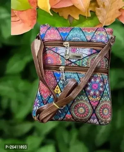 Stylish Multicoloured PU Printed Sling Bags For Women