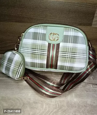 Stylish Multicoloured Fabric Checked Sling Bags For Women-thumb0