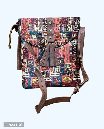 Stylish Multicoloured PU Printed Sling Bags For Women-thumb0