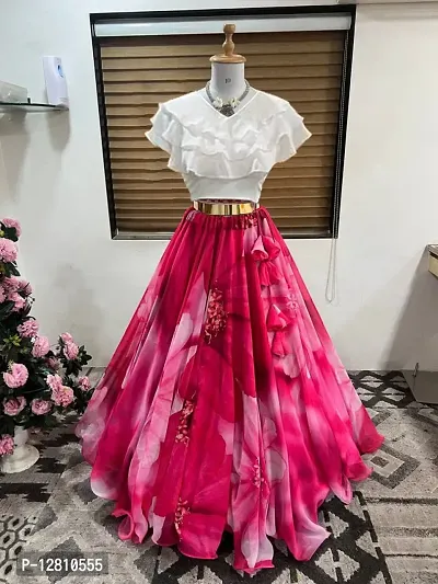 Trendy Georgette Pink Graphic Print Ready to Wear Lehenga Choli Set For Women