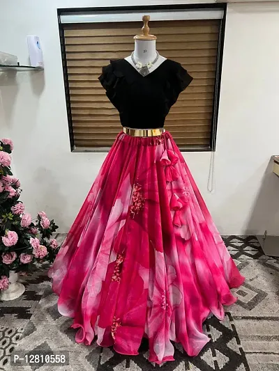 Trendy Georgette Pink Graphic Print Ready to Wear Lehenga Choli Set For Women