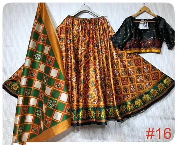 Stylish Multicoloured Poly Silk Printed Lehenga Choli Set For Women