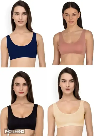 GLOBAL ENTERPRISE SHREENATHJI Online MART Women's 95% Cotton and 5% Spendex, Non-Padded, Non-Wired Air Sports Bra (Color:- Navy Blue-Gajari-Black-Cream) (Pack of 4) (Size:- 34)-thumb0
