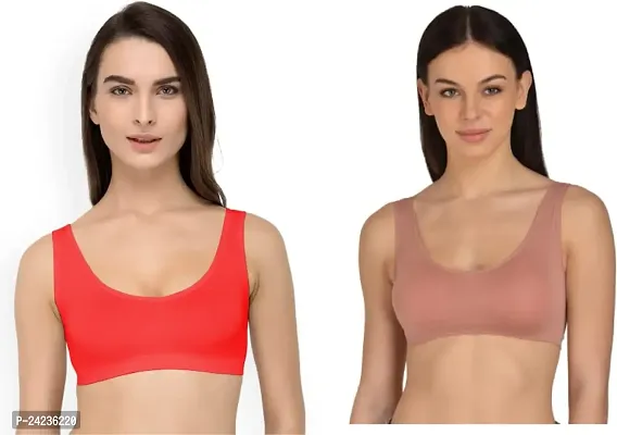 GLOBAL ENTERPRISE SHREENATHJI Online MART Women's 95% Cotton and 5% Spendex, Non-Padded, Non-Wired Air Sports Bra (Color:- Red  Gajari) (Pack of 2) (Size:- 32)-thumb0