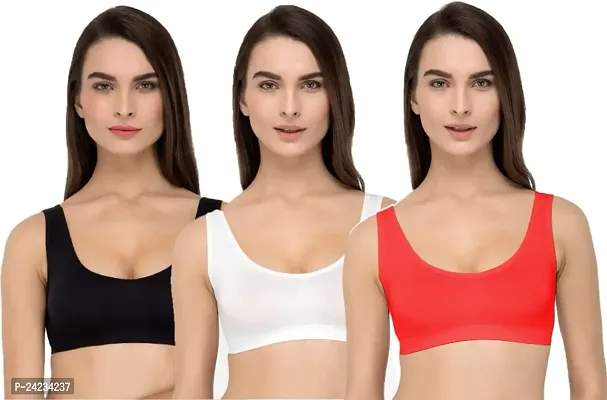 GLOBAL ENTERPRISE SHREENATHJI Online MART Women's 95% Cotton and 5% Spendex, Non-Padded, Non-Wired Air Sports Bra (Color:- Red-White-Black) (Pack of 3) (Size:- 28)