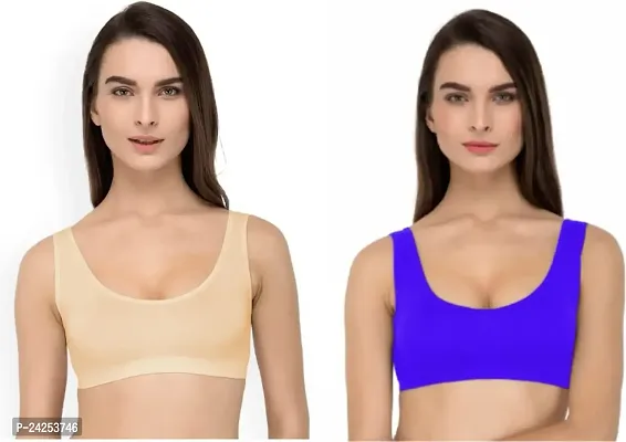 GLOBAL ENTERPRISE SHREENATHJI Online MART Women's 95% Cotton and 5% Spendex, Non-Padded, Non-Wired Air Sports Bra (Color:- Cream  Purple) (Pack of 2) (Size:- 34)