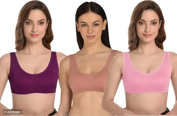 GLOBAL ENTERPRISE SHREENATHJI Online MART Women's 95% Cotton and 5% Spendex, Non-Padded, Non-Wired Air Sports Bra (Color:- Pink-Gajari-Magenta) (Pack of 3) (Size:- 32)-thumb0