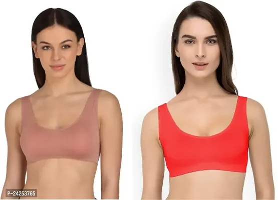 GLOBAL ENTERPRISE SHREENATHJI Online MART Women's 95% Cotton and 5% Spendex, Non-Padded, Non-Wired Air Sports Bra (Color:- Gajari  Red) (Pack of 2) (Size:- Free)-thumb0