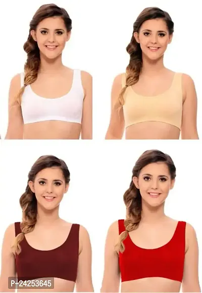 GLOBAL ENTERPRISE SHREENATHJI Online MART Women's 95% Cotton and 5% Spendex, Non-Padded, Non-Wired Air Sports Bra (Color:- White-Cream-Maroon-Red) (Pack of 4) (Size:- 28)
