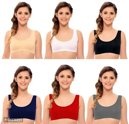 GLOBAL ENTERPRISE SHREENATHJI Online MART Women's 95% Cotton and 5% Spendex, Non-Padded, Non-Wired Air Sports Bra (Color:- Cream-White-Black-Navy Blue-Red-Grey) (Pack of 6) (Size:- 34)