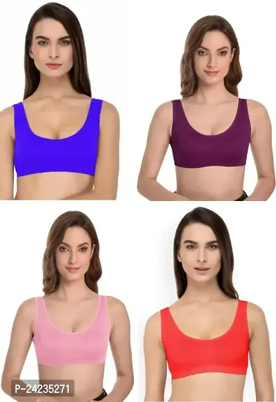 GLOBAL ENTERPRISE SHREENATHJI Online MART Women's 95% Cotton and 5% Spendex, Non-Padded, Non-Wired Air Sports Bra (Color:- Purple-Magenta-Pink-Red) (Pack of 4) (Size:- 30)