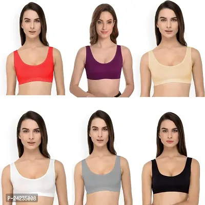 GLOBAL ENTERPRISE SHREENATHJI Online MART Women's 95% Cotton and 5% Spendex, Non-Padded, Non-Wired Air Sports Bra (Color:- Red-Magenta-Cream-White-Grey-Black) (Pack of 6) (Size:- 28)