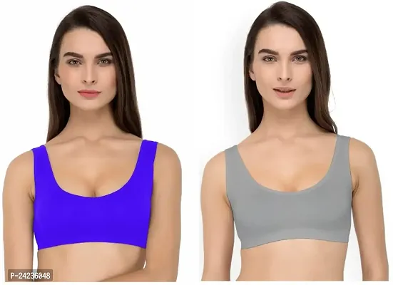 GLOBAL ENTERPRISE SHREENATHJI Online MART Women's 95% Cotton and 5% Spendex, Non-Padded, Non-Wired Air Sports Bra (Color:- Purple  Grey) (Pack of 2) (Size:- 34)-thumb0